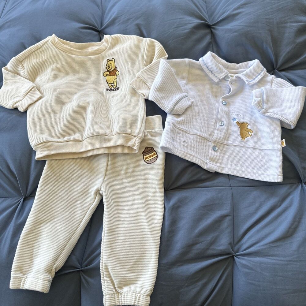 Classic Winnie Vintage Pooh 9-12 Months Baby Lot Of 3 Pieces Set Disney Pants